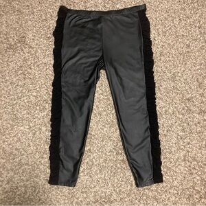 SHEIN Curve Black Pleather/PU Leather Leggings w/ Full Sheer Ruched Sides, Sz 3X